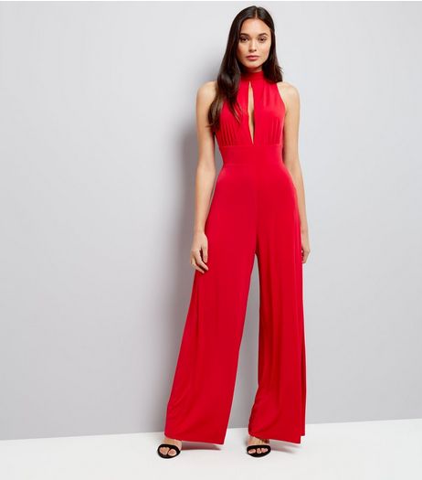 Red Tie Back Slit Front Jumpsuit | New Look