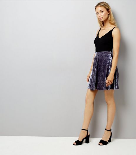 Grey Crushed Velvet Skater Skirt | New Look