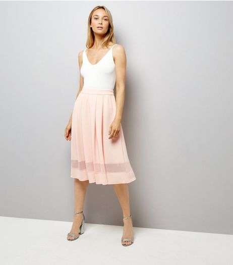 Pink Mesh Trim Midi Skater Skirt | New Look