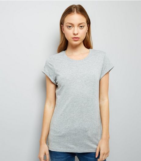 Grey Rolled Sleeve T-Shirt | New Look