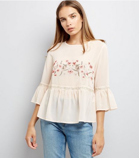Shell Pink Floral Embroidered Smock Top | New Look