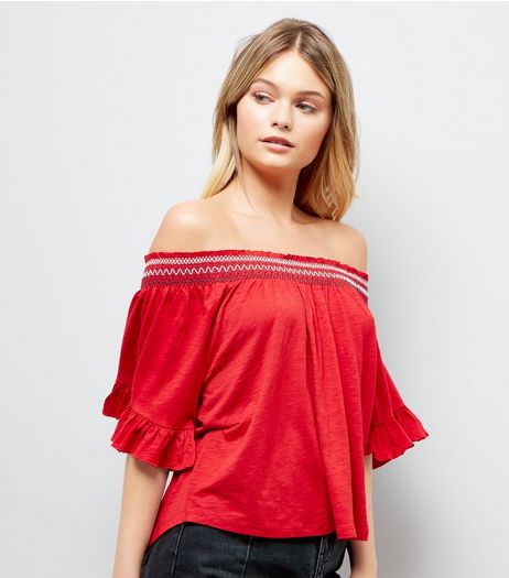 Red Bardot Neck Smock Top | New Look