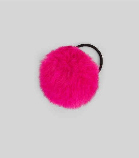 Pink Faux Fur Pom Pom Hair Band | New Look