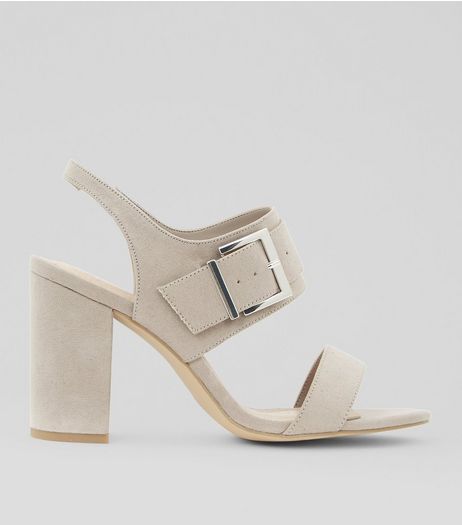 Wide Fit Grey Comfort Suedette Buckle Heeled Sandals | New Look