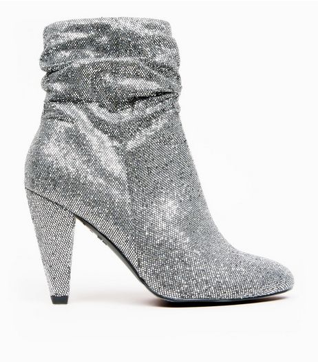 Wide Fit Silver Glitter Boots | New Look