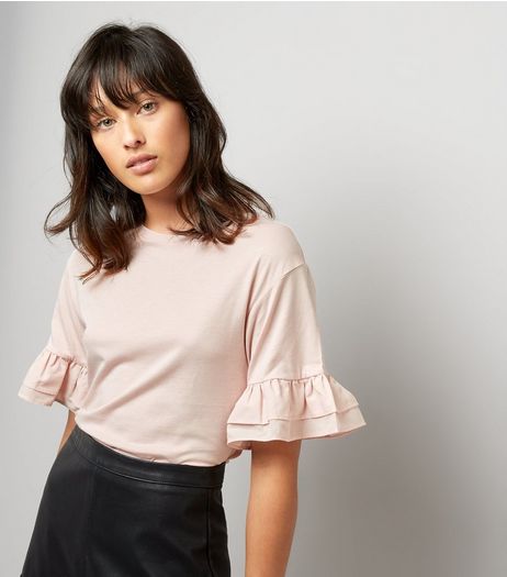 Pink Double Frill Sleeve T-Shirt | New Look