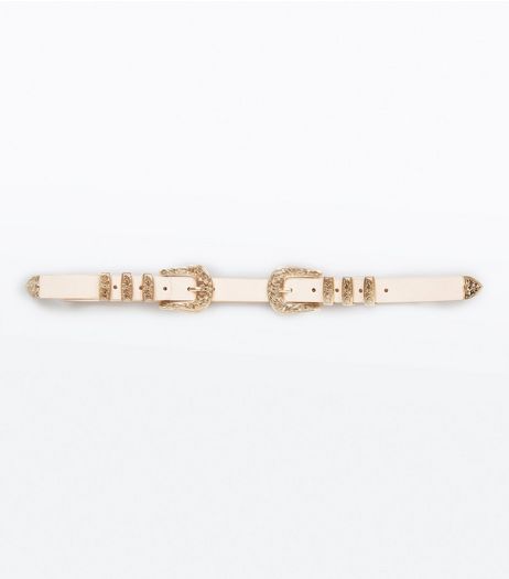 Nude Pink Double Buckle Western Belt | New Look