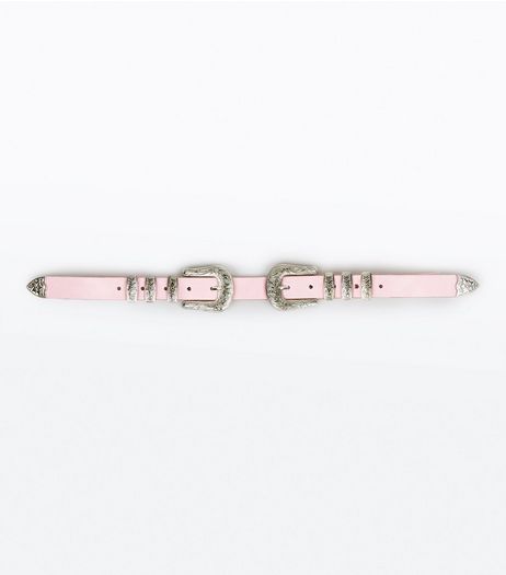 Pale Pink Double Buckle Western Belt | New Look