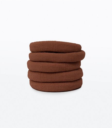 5 Pack Brown Thick Hair Bands | New Look