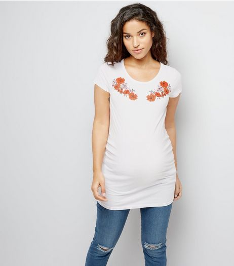 Maternity White Floral Puff Print T-Shirt | New Look