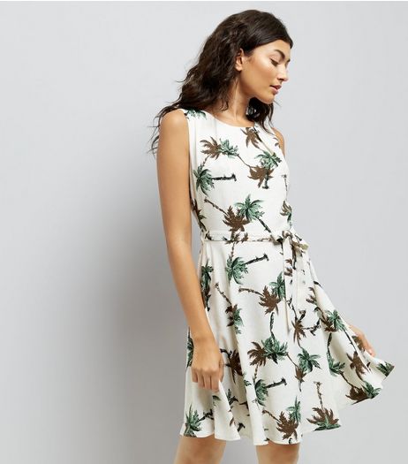 Mela White Palm Tree Print Skater Dress | New Look