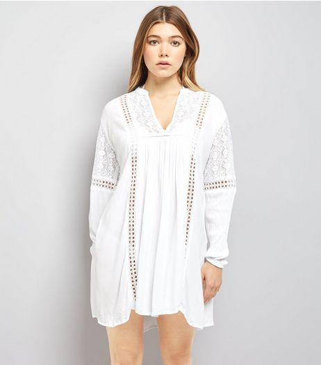 Blue Vanilla White Chrochet Lace Trim Tunic Dress | New Look