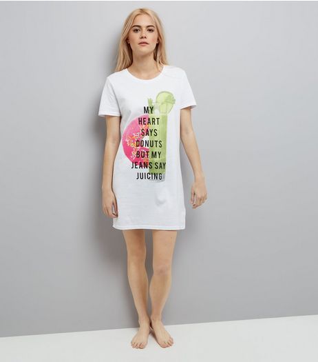 White Juicing Slogan Night Shirt | New Look