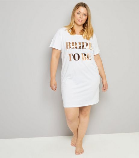 Curves White Bride To Be Metallic Print Nightshirt | New Look