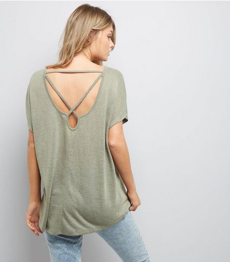 Khaki Fine Knit Cross Back Top | New Look