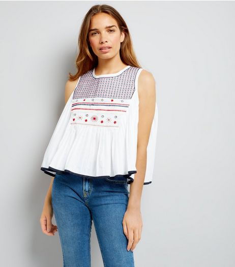 Blue Vanilla White Embroidered Swing Top | New Look