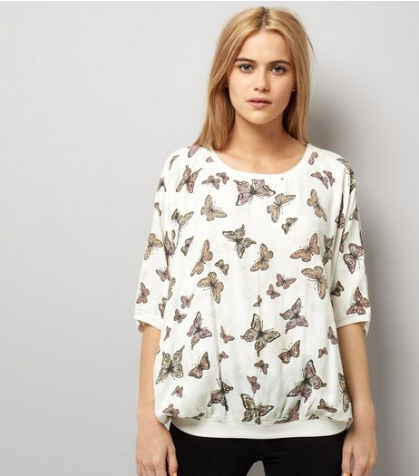 Apricot White Butterfly Print Oversized Top | New Look