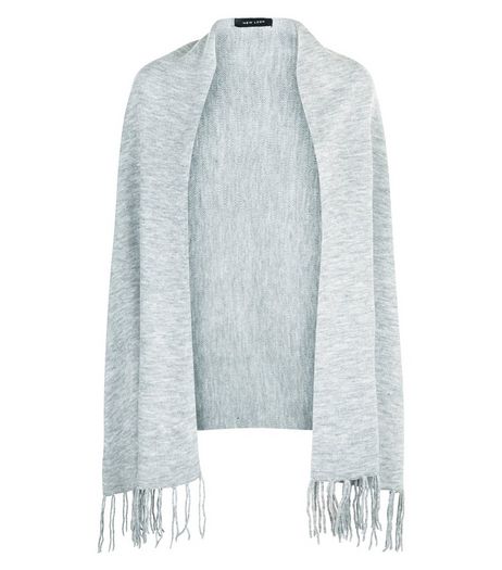 Pale Grey Fringe Hem Ribbed Wrap | New Look