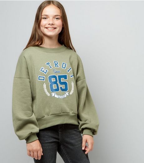 Teens Khaki Balloon Detroit Slogan Sweater | New Look