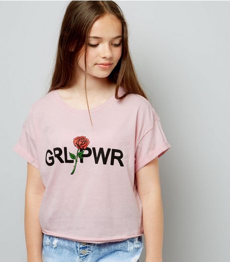 Teens Shell Pink Girl Power Crop T-Shirt | New Look