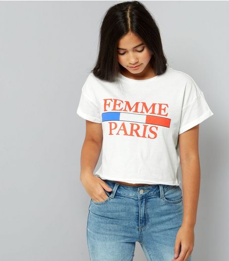 Teens White Femme Paris Slogan T-Shirt | New Look