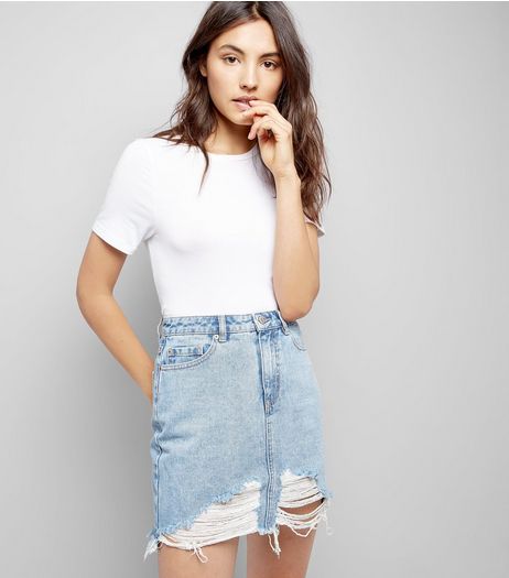 Pale Blue Ripped Hem Denim Skirt | New Look