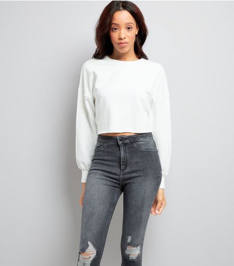White Balloon Sleeve Cropped Sweater | New Look