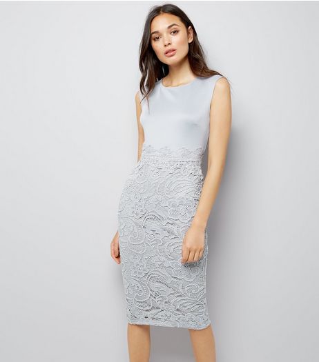 AX Paris Grey Lace Skirt Midi Dress | New Look