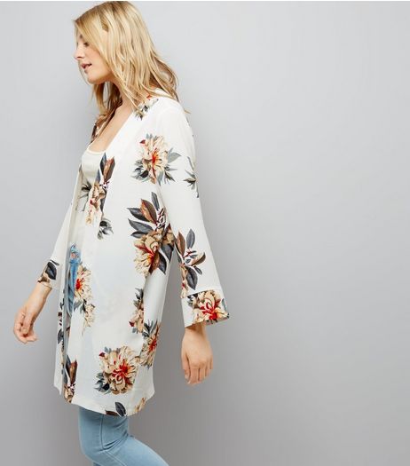 Tall White Floral Print Kimono | New Look