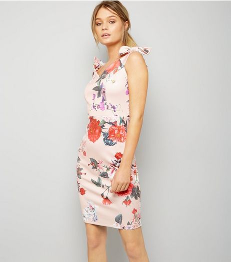 Parisian Pink Illustrated Floral Print Bodycon Dress | New Look