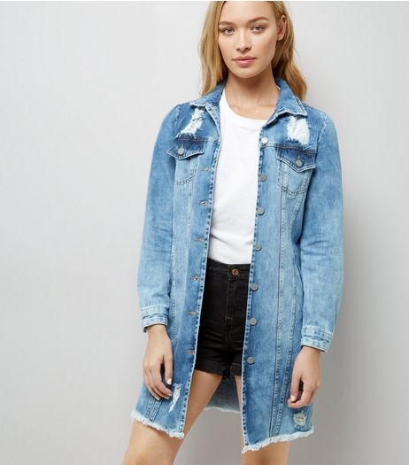 Blue Oversized Fray Hem Denim Jacket | New Look