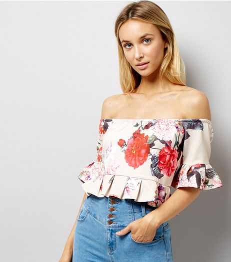 Parisian Stone Floral Frill Hem Bardot Top | New Look