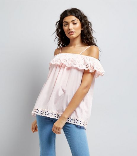 Cameo Shell Pink Cut Out Embroidered Top | New Look