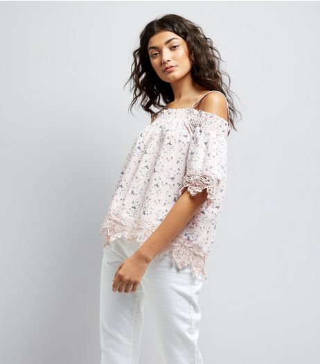 Cameo Rose Pink Floral Print Cold Shoulder Top | New Look
