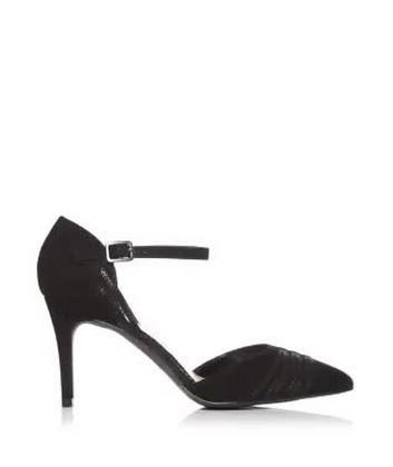 wide fit black suedette cross strap block heels