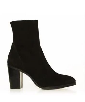 black suede boots with block heel