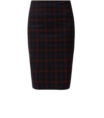 Navy and Red Check Pencil Skirt