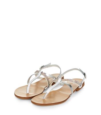 White Leather Embellished Cross Strap Sandals