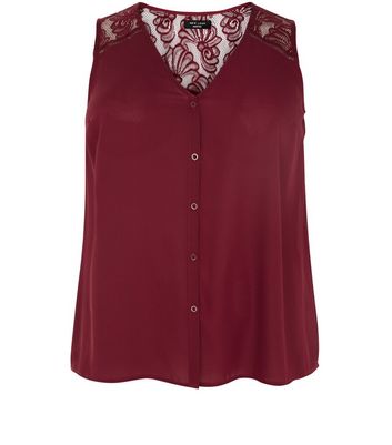 Plus Size Burgundy Lace Back Sleeveless Shirt