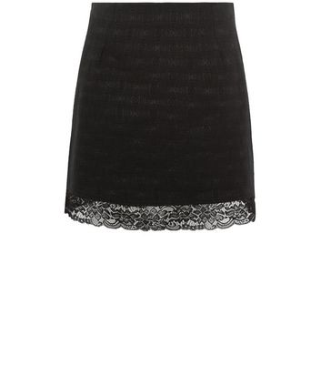 Black Jacquard Lace Hem Mini Skirt