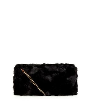 Black Faux Fur Chain Shoulder Bag