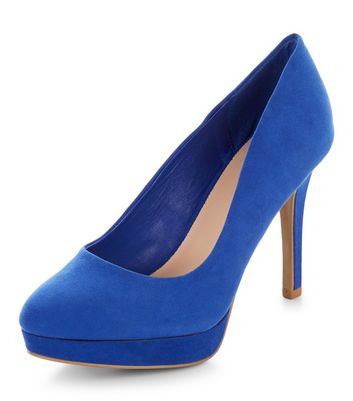 Wide Fit Bright Blue Platform Court Shoes