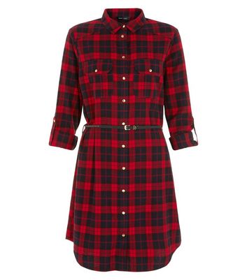Red Check Belted Shirt Dress