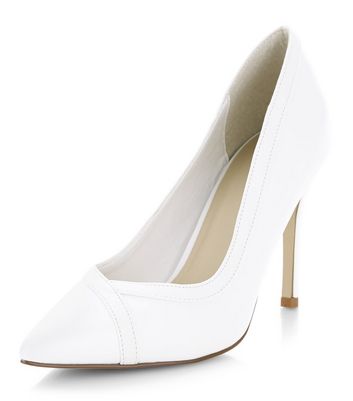 White Suedette Contrast Trim Pointed Court Shoes