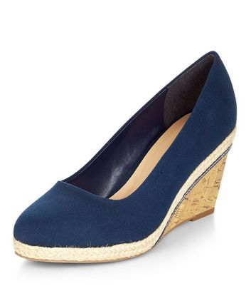 Wide Fit Navy Canvas Contrast Wedges
