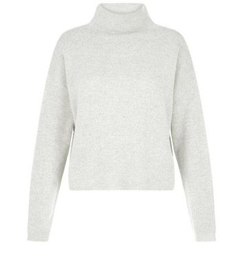 Pale Grey Funnel Neck Cropped Jumper