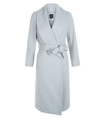 Petite Grey Belted Wrap Coat