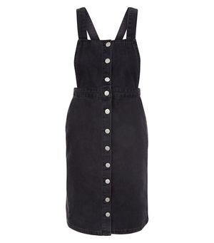 Petite Black Button Front Pinafore Dress