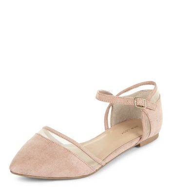 Nude Mesh Pointed Ankle Strap Pumps | New Look