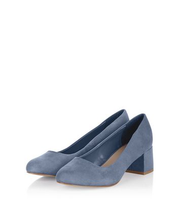 Wide Fit Pale Blue Suedette Court Shoes